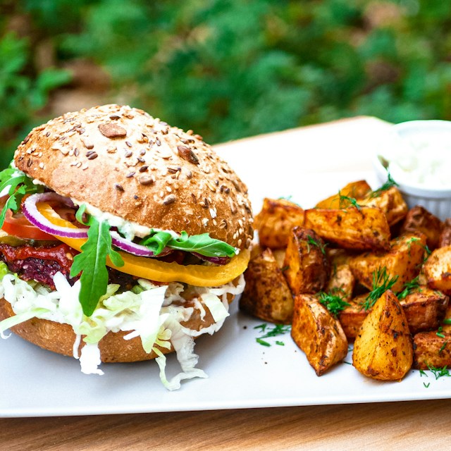 Burger with Loaded Potato or Funchi